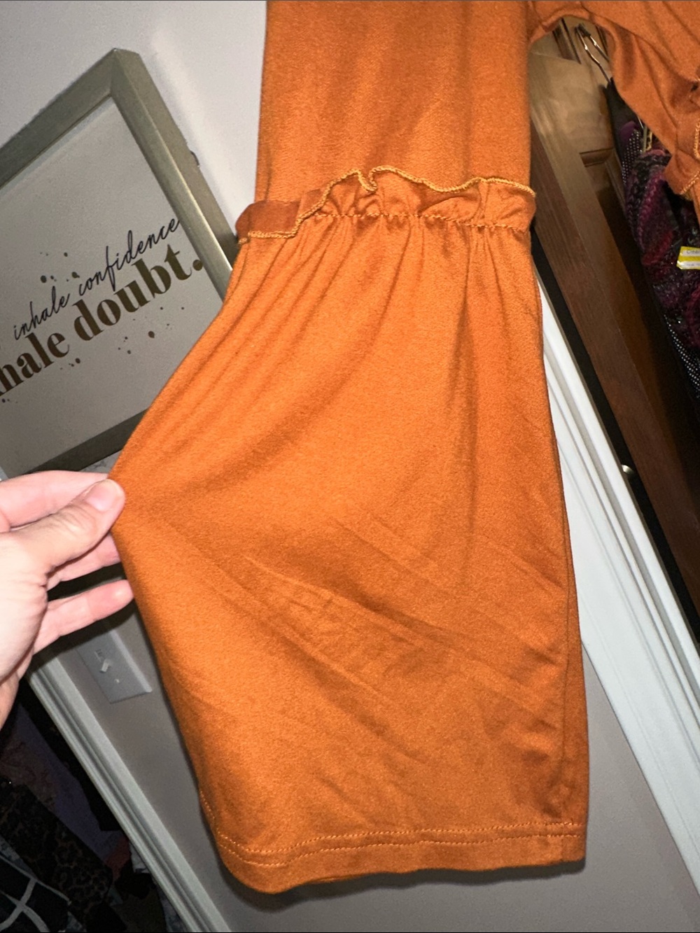SHEIN Rust Lace-Up Ruffle Tiered Long Sleeve Tunic two x poly spandex 2x new - Picture 3 of 7